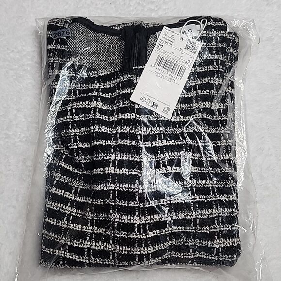 2676 NWT Mango Short tweed jumpsuit with pockets Size Medium - Picture 4 of 7